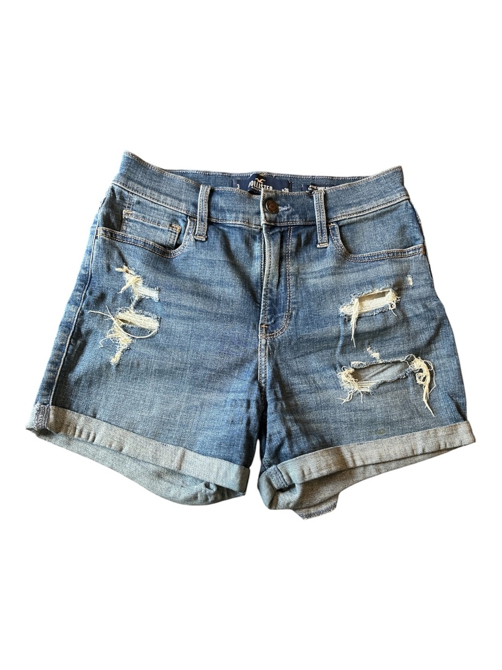 Hollister Light Blue Distressed Rolled-Hem Denim Shorts Size 3